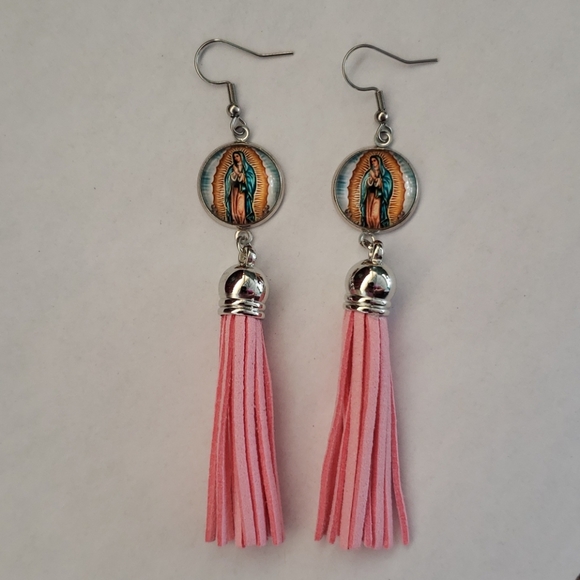 Virgen de Guadalupe Earrings. Tassels. Religious - Picture 3 of 9
